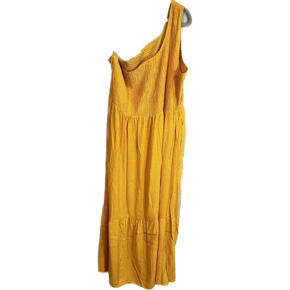 Nine West Women Dress One-Shoulder Smocked Maxi Dress Yellow Size 2X Retail $70 - Picture 3 of 5